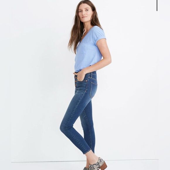 Madewell 9" Mid-Rise Skinny Crop Jeans: Button-Front TENCEL Denim Edition 29 NWT - Picture 3 of 16